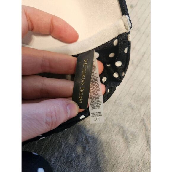 Victoria’s Secret Bikini Top 34C Polka Dot Strapless Bandeau Swimwear Black Whit - Picture 3 of 3